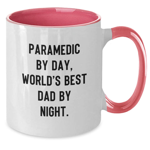 Image of Funny Rescue Worker Gifts from Family, Perfect Rescue Worker Two Tone Coffee Mug Quote: 'Rescue Worker By Day, World's Best Dad By Night.' - Additional