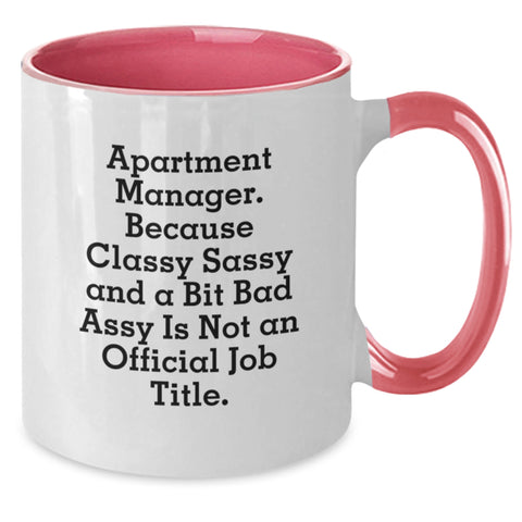 Image of Funny Apartment Manager Gifts Christmas Unique Two Tone Coffee Mugs Gifts from Men - 'Apartment Manager. Because Classy Sassy And A Bit Fearlessy Is Not An Official Job Title.' - Additional