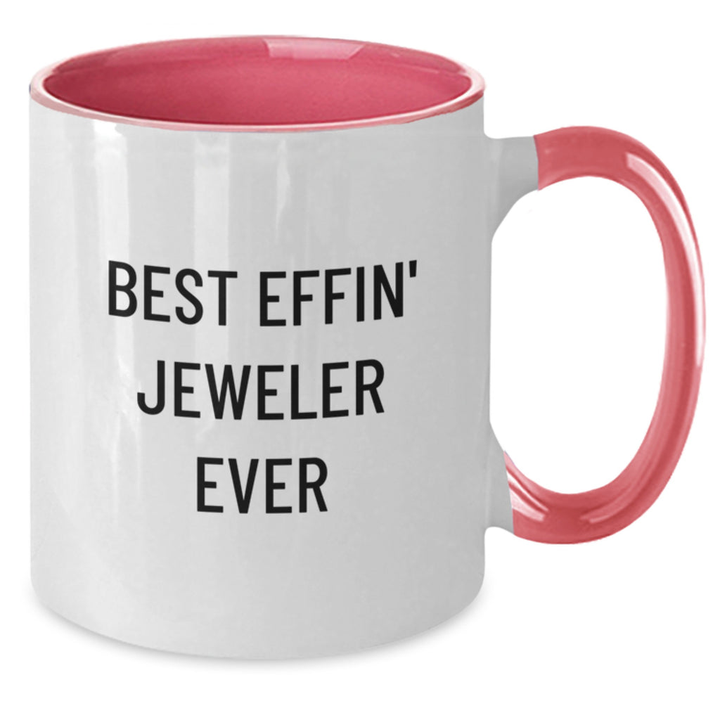 Funny Jeweler Gifts from Best Effin' Jeweler Ever for Birthday, Two Tone Coffee Mug, Black and White, Red and White, Navy and White, Pink and White, 11oz, Ceramic, Microwave and Dishwasher Safe - Additional