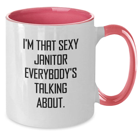 Image of Funny Janitor Gifts from Men for Birthday, 'I'm That Sexy Janitor Everybody's Talking About.' Two Tone Coffee Mug - Additional