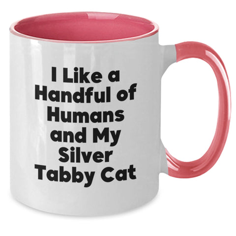 Image of Funny Silver Tabby Cat Two Tone Coffee Mugs Gifts from Friends to Family for Graduation Unique Presents - Additional