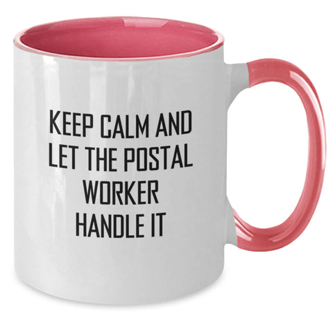 Image of Funny Postal Worker Gifts for Men from Friends, Two Tone Coffee Mug for Postal Worker, Keep Calm and Let the Postal Worker Handle It, Unique Graduation Gift for Postal Worker - Additional