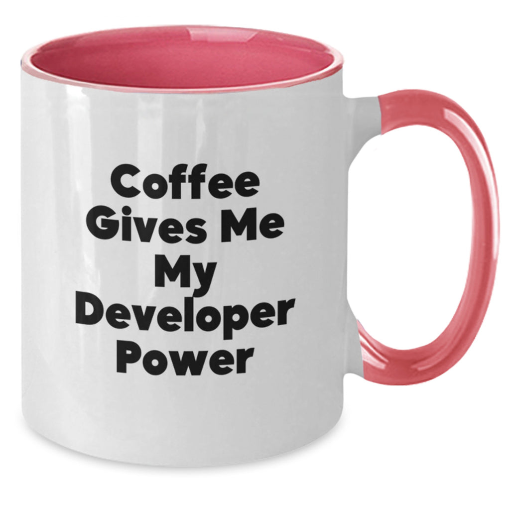 Funny Developer Gifts from Friends for Christmas - Two Tone Coffee Mug with 'Coffee Gives Me My Developer Power' Quote - Unique Christmas Unique Gifts for Men or Women - Additional