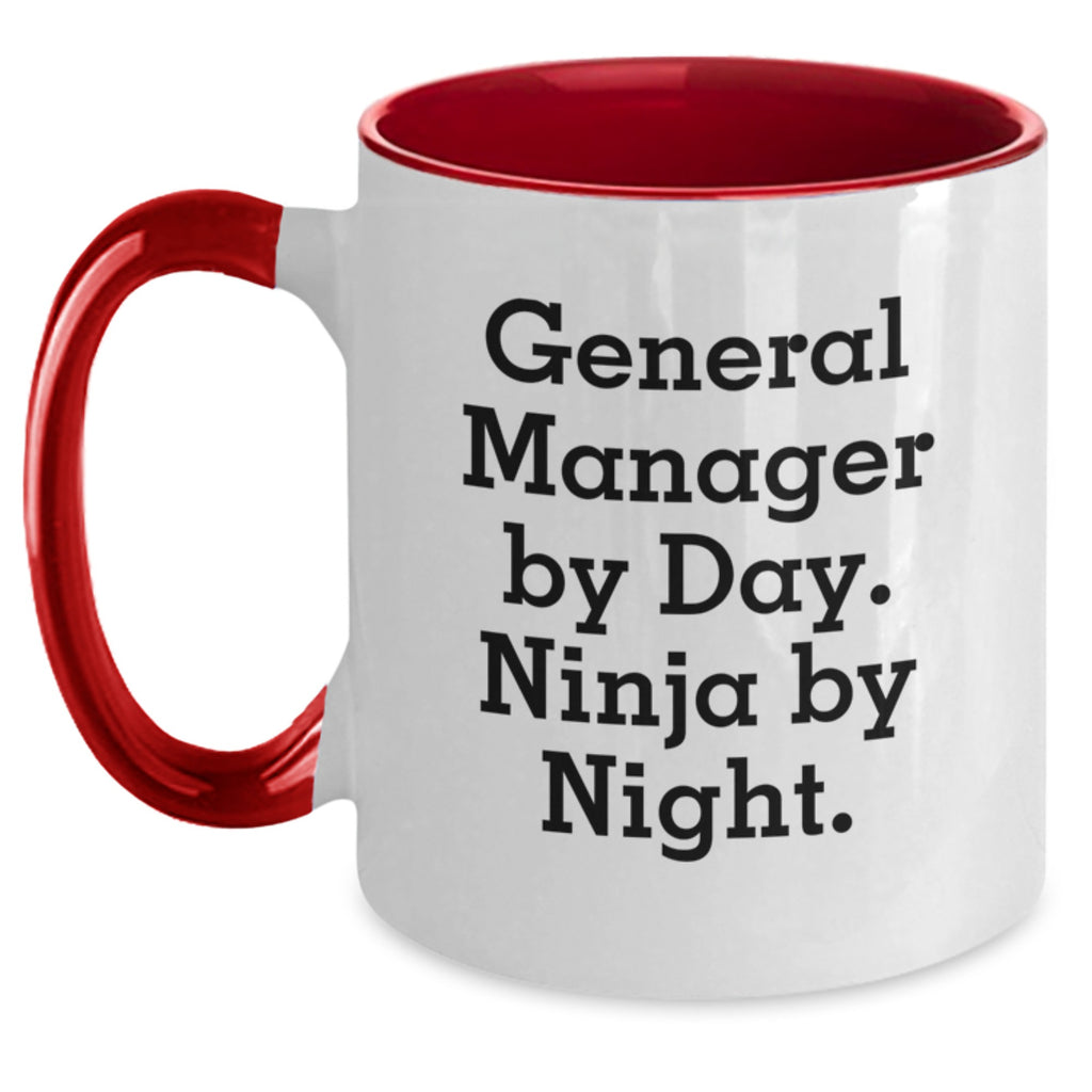 Funny General Manager Gifts from Coworkers for Men, Unique Two Tone Coffee Mugs with Inspirational Quote 'General Manager By Day. Ninja By Night.' for Christmas - Main