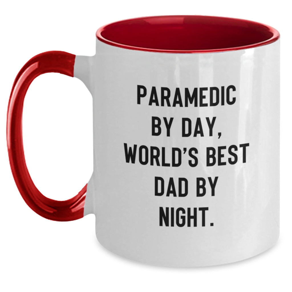 Funny Rescue Worker Gifts from Family, Perfect Rescue Worker Two Tone Coffee Mug Quote: 'Rescue Worker By Day, World's Best Dad By Night.' - Main