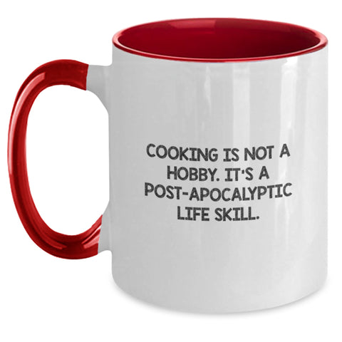 Image of Funny Cooking Gifts from Men for Dad Two Tone Coffee Mugs Post-apocalyptic Life Skill Quotes - Main