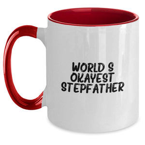 Funny World's Okayest Stepfather Gifts for Birthday, Two Tone Coffee Mug for Men, Gifts from Family, Unique Stepfather Birthday Unique Gifts
