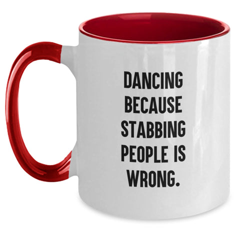 Image of Funny Dancing Quote Gifts from Friends for Graduation Unique Two Tone Coffee Mugs with Dancing Motivation - Red and White, Black and White, Navy and White, Pink and White - Main