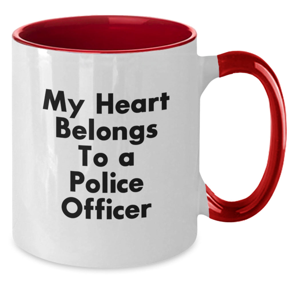 Funny Police Officer Gifts from Men to Men, Unique Birthday Unique Gifts for Police Officer, Two Tone Coffee Mug with 'My Heart Belongs To A Police Officer' - Additional