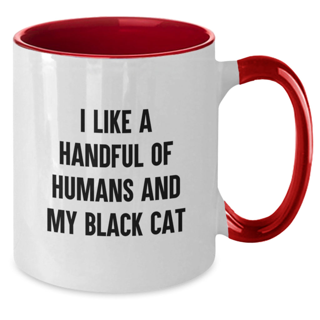 Funny Black Cat Gifts for Men Graduation Unique Two Tone Coffee Mug with I Like A Handful Of Humans And My Black Cat Quote Gifts from Friends - Additional