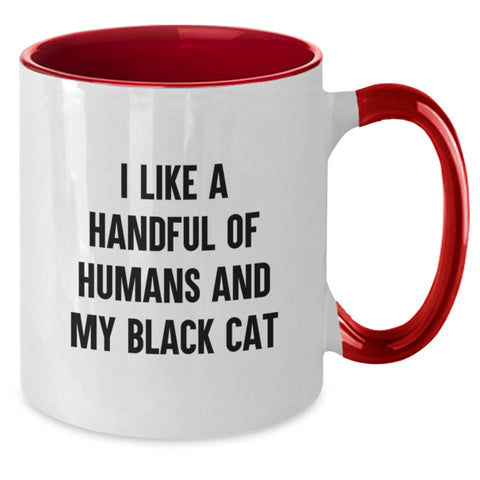 Image of Funny Black Cat Gifts for Men Graduation Unique Two Tone Coffee Mug with I Like A Handful Of Humans And My Black Cat Quote Gifts from Friends - Additional