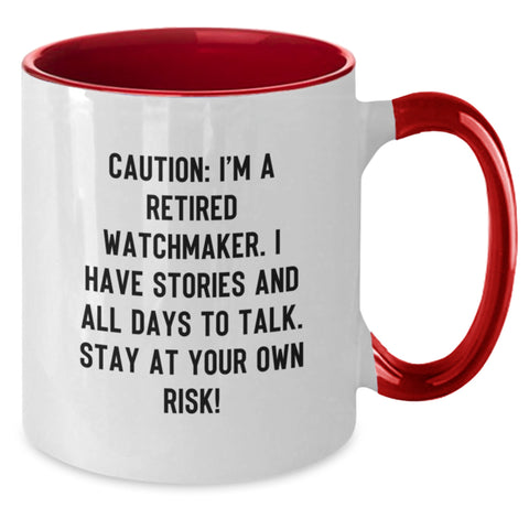 Image of Funny Watchmaker Quotes Gifts from Friends for Watchmaker on Birthday, Two Tone Coffee Mug - Additional