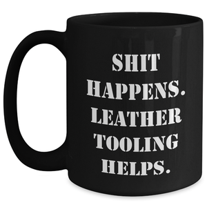 Leather Tooling Humor Gifts for Men from Friends, Unique Black Coffee Mug for Father's Day