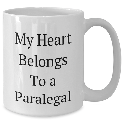 Image of Funny Paralegal Gifts from Mom, White Coffee Mugs for Paralegal Dads on Father's Day, 'My Heart Belongs To A Paralegal' Quote - Additional