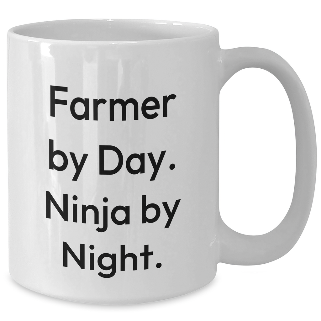 Farmers' Humor White Coffee Mug - 'Farmer By Day. Ninja By Night.' Funny Gift for Farmers, Men, or Friends on Father's Day - Additional