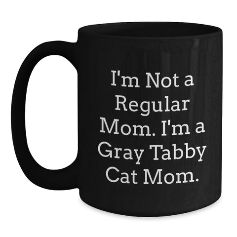 Image of Gray Tabby Cat Mom Black Coffee Mug Funny Gift for Cat Lovers Christmas Unique Present from Friends to Family - Main