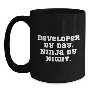 Developer Gifts for Men, Funny Black Coffee Mugs, 'Developer By Day. Ninja By Night.' Quote, Graduation Unique Gifts from Friends