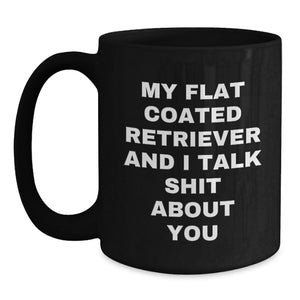 Funny Flat Coated Retriever Dog Gifts from Friends for Birthday Unique Gifts - My Flat Coated Retriever And I Talk Shit About You Quote on Black Coffee Mug