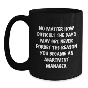 Funny Apartment Manager Christmas Unique Gift, Gifts from Family to Friends, Black Coffee Mug with Inspirational Quote Never Forget The Reason You Became An Apartment Manager.