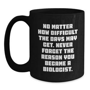 Funny Biologist Gifts for Men Women Friends and Family, Black Coffee Mug with Inspirational Quote Never Forget The Reason You Became A Biologist, Christmas Unique Presents
