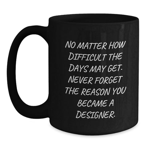 Image of Funny Designer Gifts from Friends for Christmas, Black Coffee Mug with Inspirational Quote, Unique Designer Mug, 11oz or 15oz, Microwave and Dishwasher Safe - Gifts for Designer Men Women Family - Main