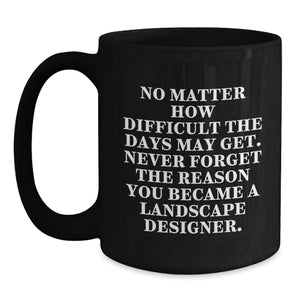 Funny Landscape Designer Gifts for Men, Black Coffee Mug, Christmas Unique Presents, Gifts from Friends, Never Forget Your Reason
