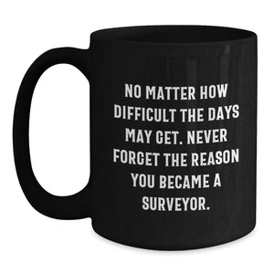 Surveyor Gifts for Men, Funny Inspirational Quote Black Coffee Mug, Christmas Unique Presents for Surveyor Friends Family