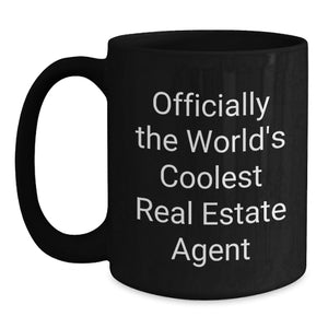 Gifts from Friends Real Estate Agent Black Coffee Mug, 'Officially The World's Coolest Real Estate Agent' Quote, Unique Graduation Gifts for Men, Women, Coworkers, Family, Friends