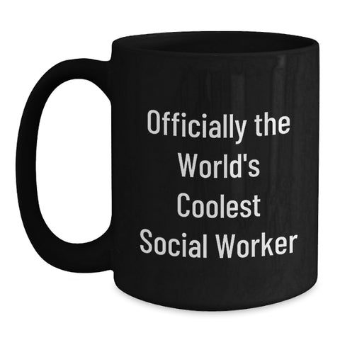Image of Funny Social Worker Gifts from Friends for Social Worker Men, Officially The World's Coolest Social Worker Black Coffee Mug, Unique Christmas Memorable Presents - Main