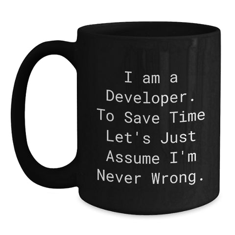 Image of Funny Developer Black Coffee Mug, Valentine's Unique Gifts for Developer Friends from Men, 11oz or 15oz Black Ceramic Mug, Perfect for Developer Coworkers - Main