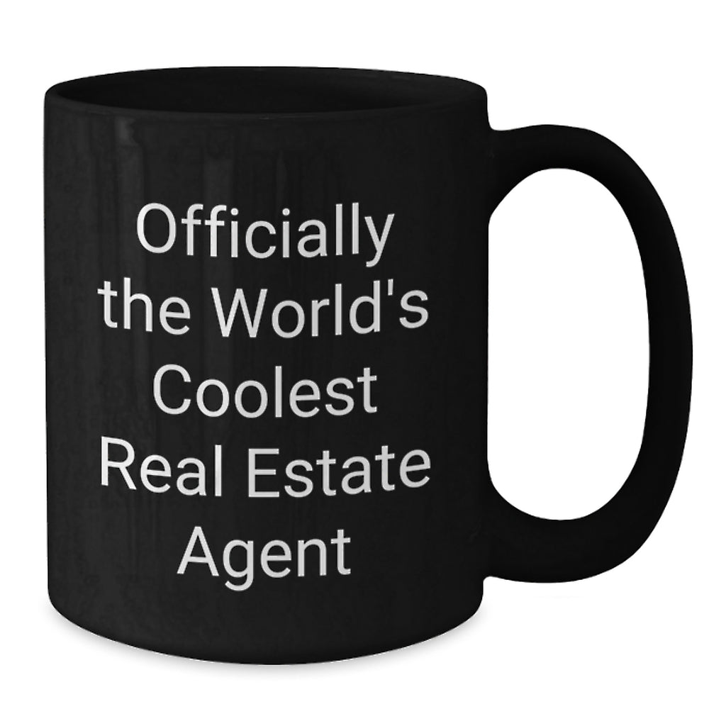 Gifts from Friends Real Estate Agent Black Coffee Mug, 'Officially The World's Coolest Real Estate Agent' Quote, Unique Graduation Gifts for Men, Women, Coworkers, Family, Friends - Additional