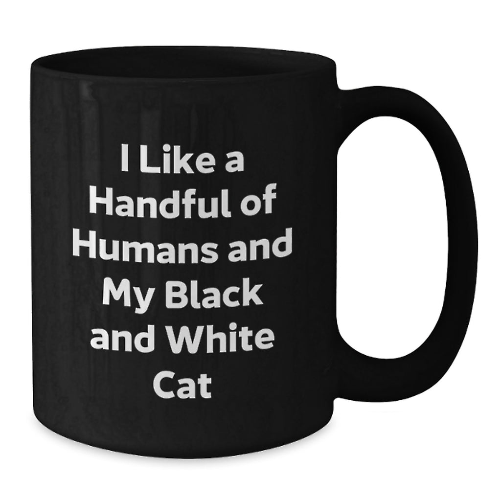 Funny Black and White Cat Gifts for Friends, Black Coffee Mug with Cute Quote I Like A Handful Of Humans And My Black And White Cat, Graduation Unique Gifts from Friends to Men - Additional