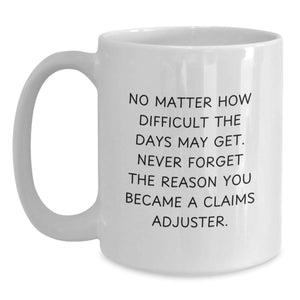 Funny Claims Adjuster Gifts from Friends for Men - White Coffee Mug with Inspirational Quote - Christmas Unique Treasures