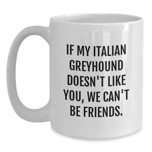Italian Greyhound Dog Lover Gifts from Friends for Birthday - Funny Coffee Mugs, 'If My Italian Greyhound Doesn't Like You, We Can't Be Friends.'