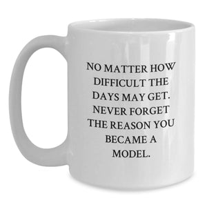 Cute Inspirational Model Gifts from Friends - White Coffee Mug - Never Forget The Reason You Became A Model.