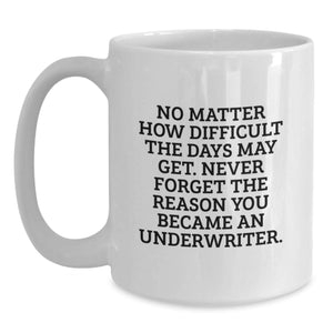 Underwriter Gifts for Men, Funny White Coffee Mug, Never Forget Why You Became One, Gifts from Friends