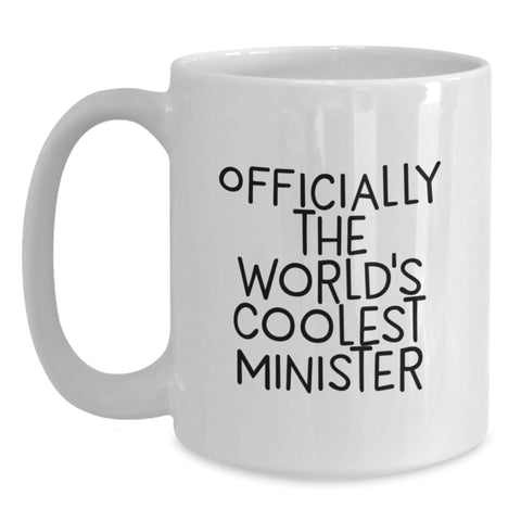 Image of Funny Minister Gifts from Friends and Family, Officially The Worlds Coolest Minister White Coffee Mug for Christmas Unique Presents - Main