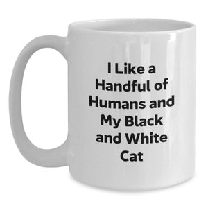 Black and White Cat Lover Gifts for Friends, Funny White Coffee Mug for Graduation Unique Gifts from Family
