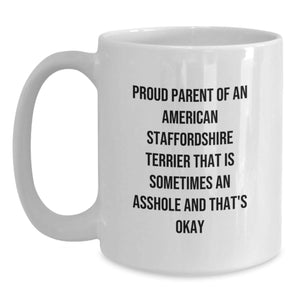 Funny American Staffordshire Terrier Dog Gifts - White Coffee Mug for Proud Parents - Graduation Unique Gifts from Family, Friends, Coworkers