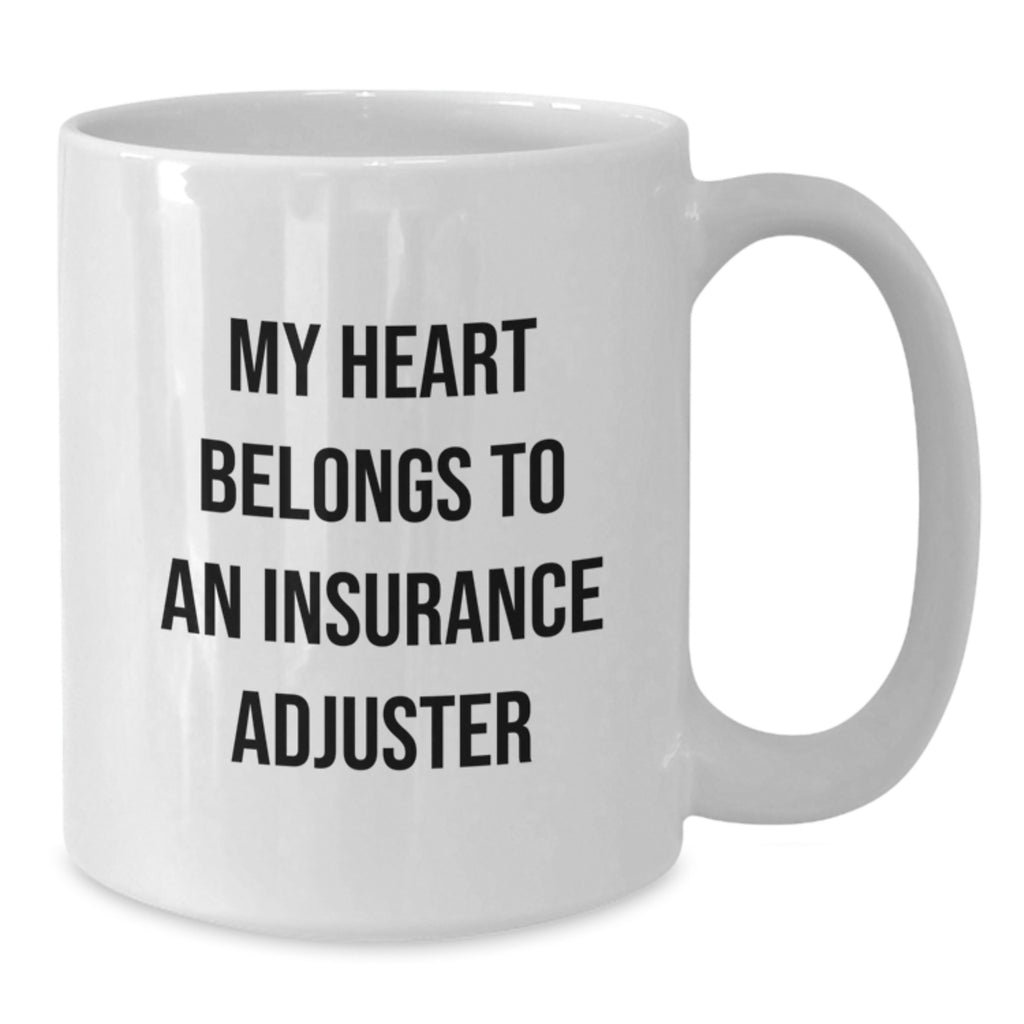 Funny Insurance Adjuster Gifts from Friends, Women, Valentine's Unique White Coffee Mugs, My Heart Belongs To An Insurance Adjuster Lovers Mug - Additional