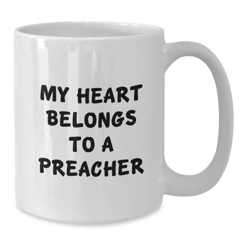 Image of Funny Gifts for Preacher - White Coffee Mug My Heart Belongs To A Preacher from Family - Additional