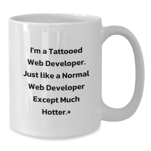 Image of Funny Web Developer Gifts for Him, Unique Graduation White Coffee Mug for Friends, 'I'm A Tattooed Web Developer Except Much Hotter' Quote - Additional