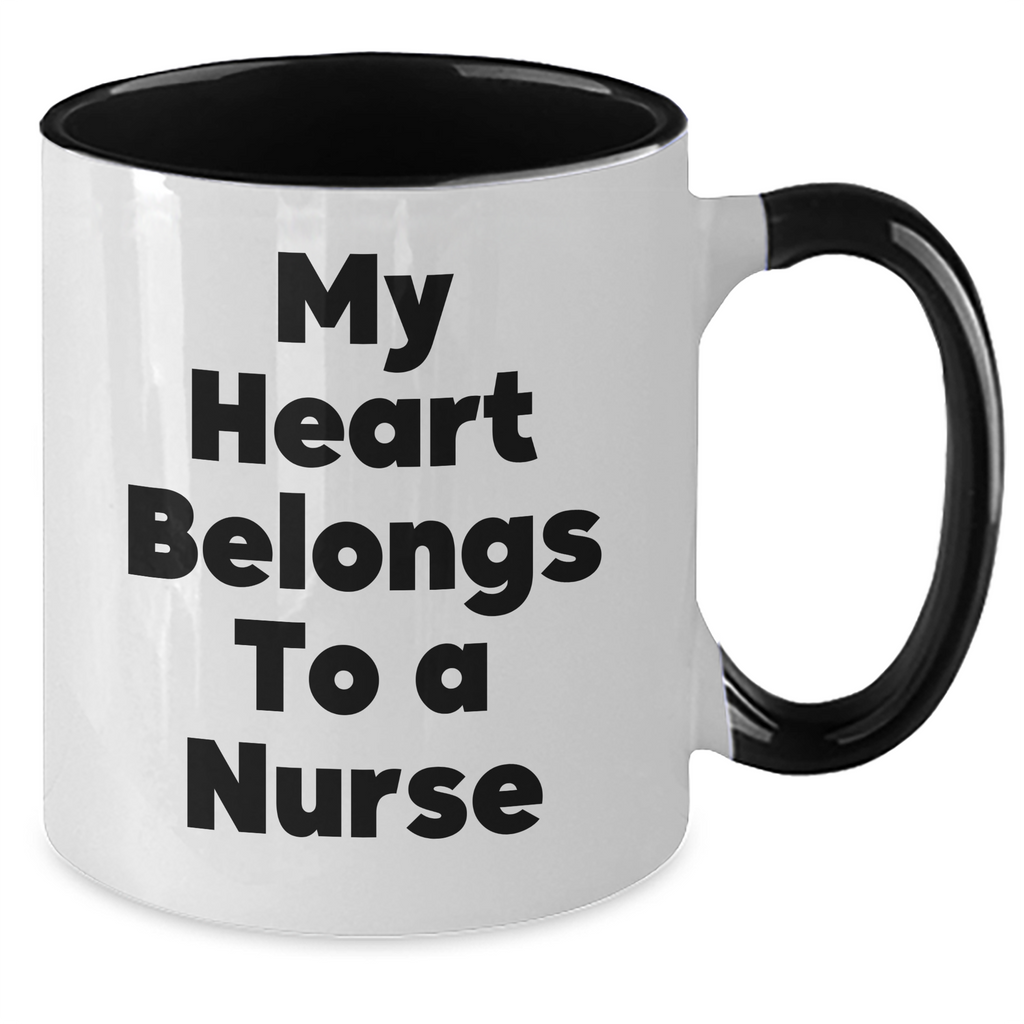 Funny Nurse Gifts from Men, Unique Two Tone Coffee Mug for Father's Day, 'My Heart Belongs To A Nurse' Quote - Additional