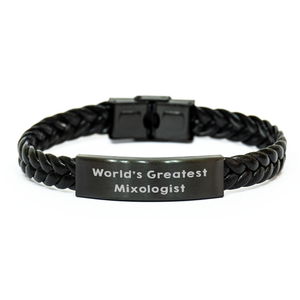 Funny Mixologist Gifts, World's Greatest Mixologist Quote, Interlaced Leather Bracelet for Men, Father's Day Unique Gifts from Family - Image 1