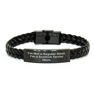 Funny Scottish Terrier Dog Mom Interlaced Leather Bracelt, Gifts from Mom for Scottish Terrier Dog Dad on Father's Day, 'I'm Not A Regular Mom. I'm A Scottish Terrier Mom.' - Image 1