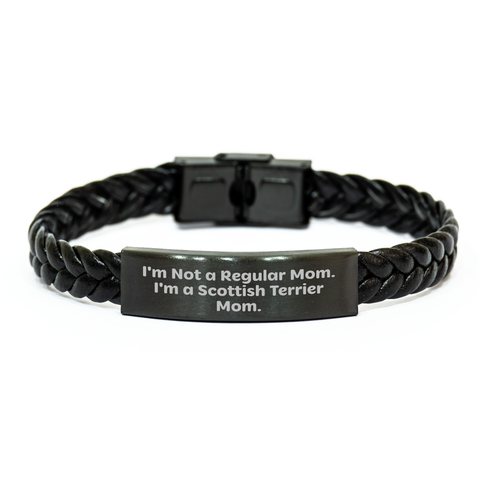 Image of Funny Scottish Terrier Dog Mom Interlaced Leather Bracelt, Gifts from Mom for Scottish Terrier Dog Dad on Father's Day, 'I'm Not A Regular Mom. I'm A Scottish Terrier Mom.' - Image 1