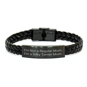 Funny Silky Terrier Dog Mom Interlaced Leather Bracelet Gifts from Mom to Dad on Father's Day - Image 1