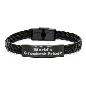 Funny Quote World's Greatest Priest Interlaced Leather Bracelet Gift for Priest on Father's Day - Image 1