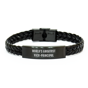 Funny Vice-principal Gifts, World's Greatest Vice-principal Interlaced Leather Bracelet, Father's Day Unique Gifts from Friends to Vice-principal - Image 1