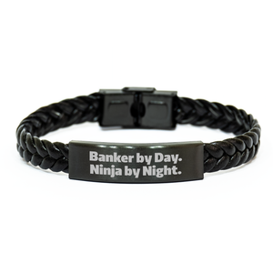 Banker's Steel Heart, Leather Soul: Interlaced Leather Bracelet Gifts from Men to Banker Friends on Father's Day - 'Banker By Day. Ninja By Night.' - Image 1